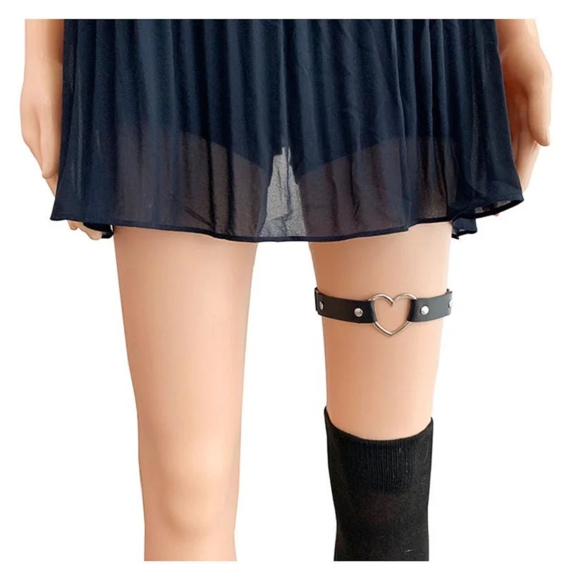 Women Elastic Pu Leather Leg Ring Garter Leglet Lingerie Belt Punk Heart Rivet Spike Thigh Goth Harajuku Harness Stockin - AltBrat