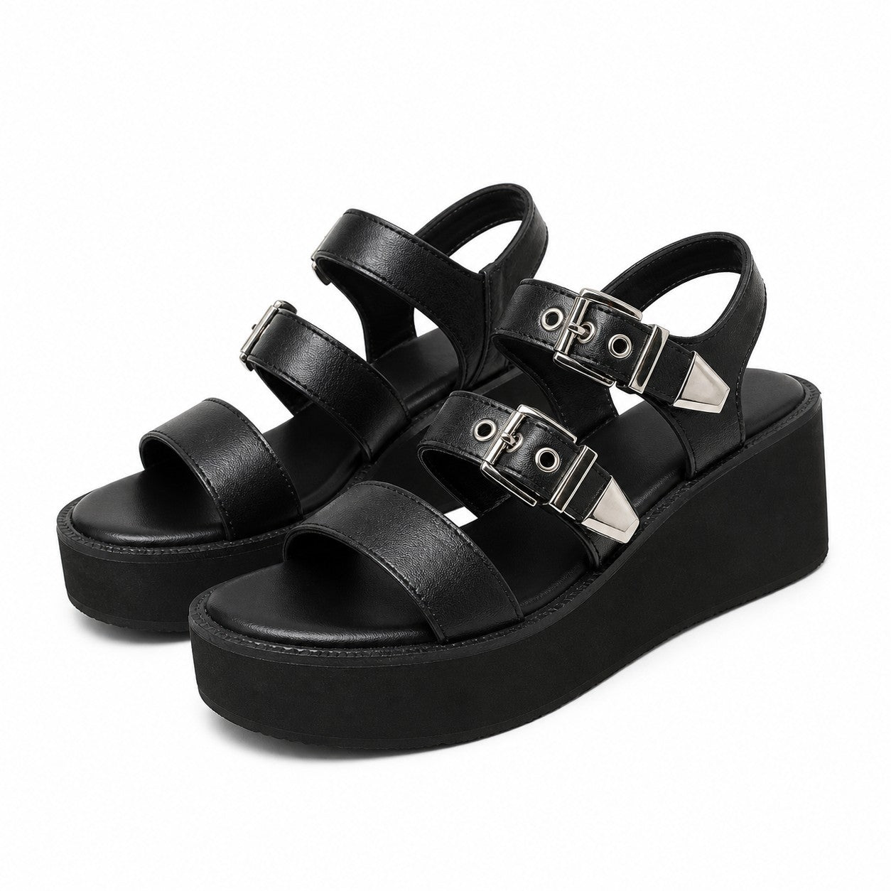 Double Buckle Platform Wedge Sandals