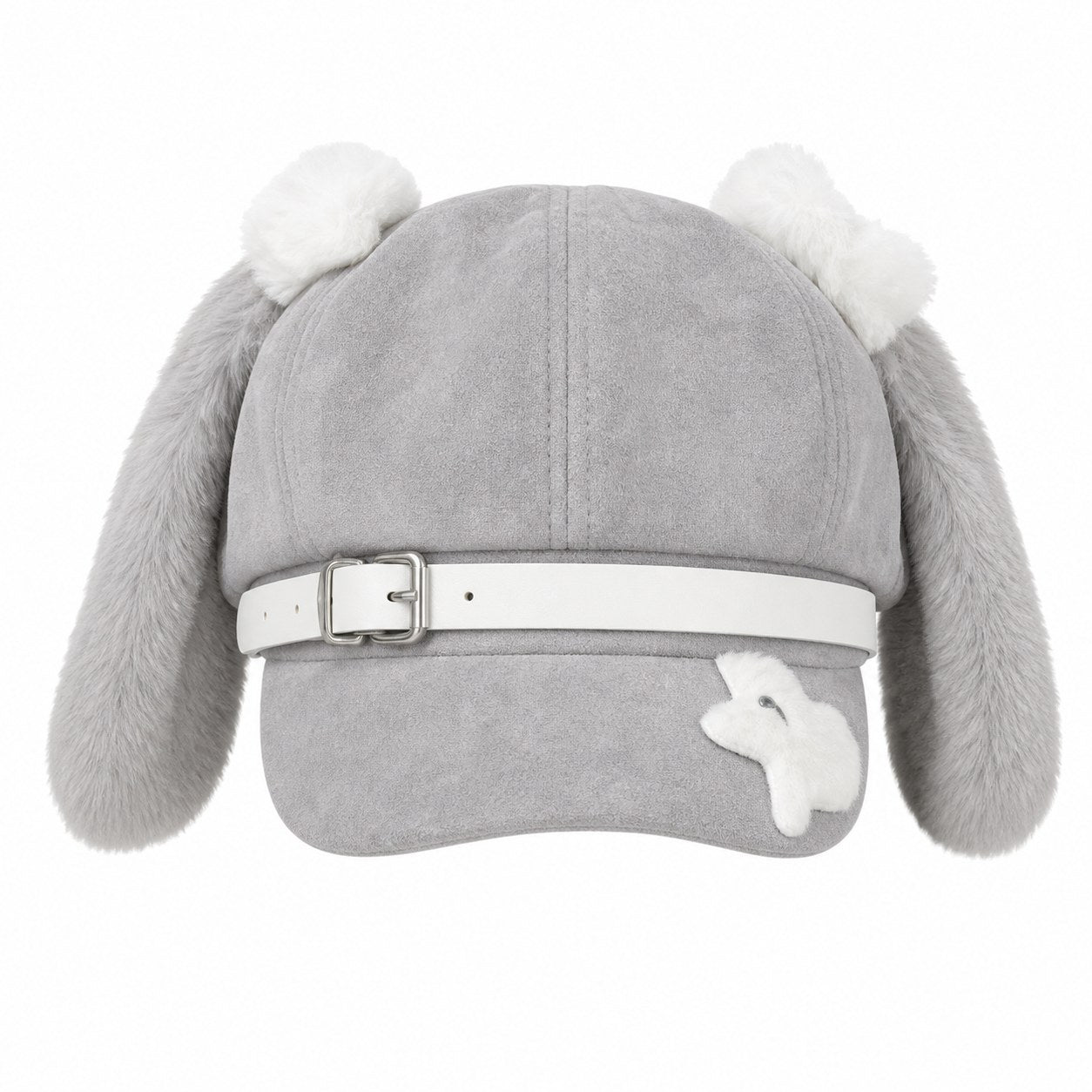 Bunny Ear Suede Newsboy Cap with Belt Buckle - AltBrat