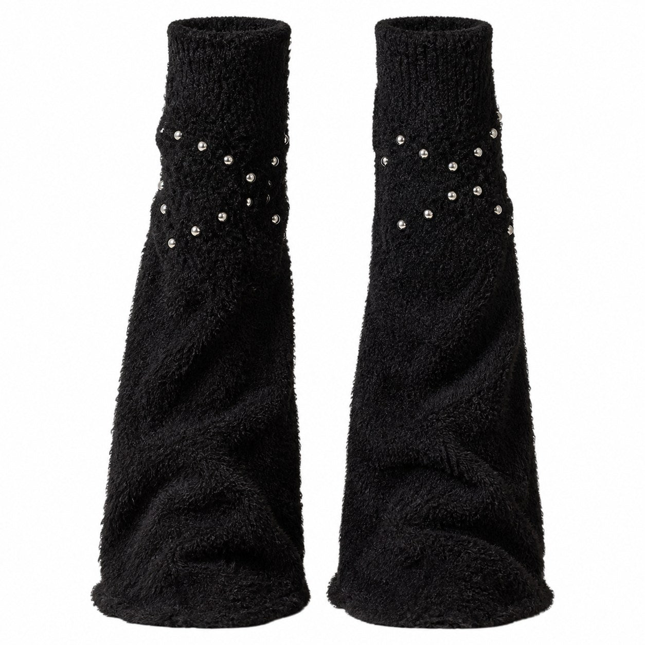 Fuzzy Knit Leg Warmers with Studded Straps - AltBrat