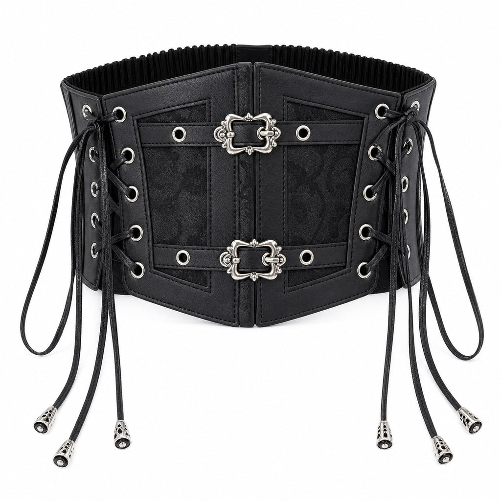 Gothic Lace-Up Corset Belt with Buckles - AltBrat