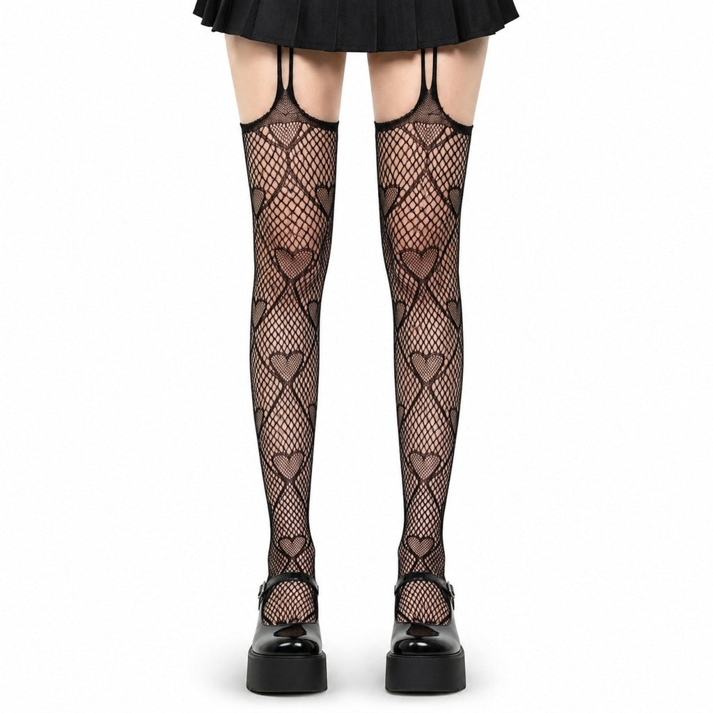 Heart Pattern Fishnet Tights - AltBrat