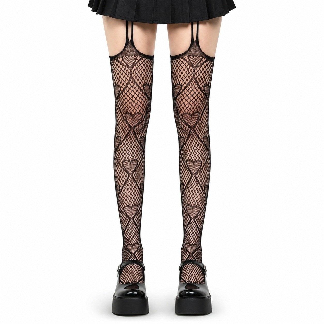Heart Pattern Fishnet Tights - AltBrat