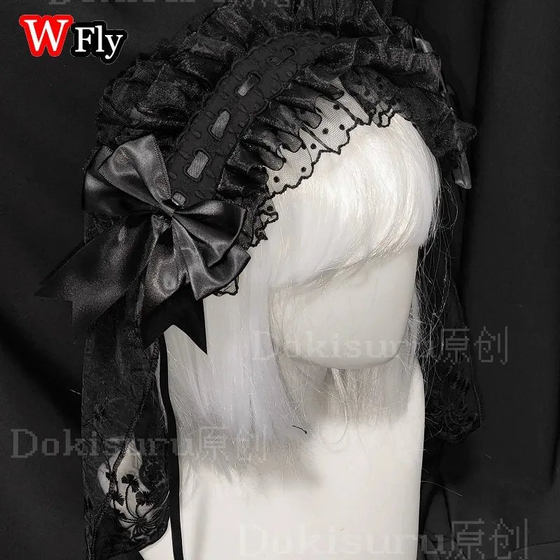 Veil style Women's Harajuku Steampunk Y2K Headwear Ruffled Floral Lace Bow Headband Lolita Gothic Headwear Hair Accessor - AltBrat