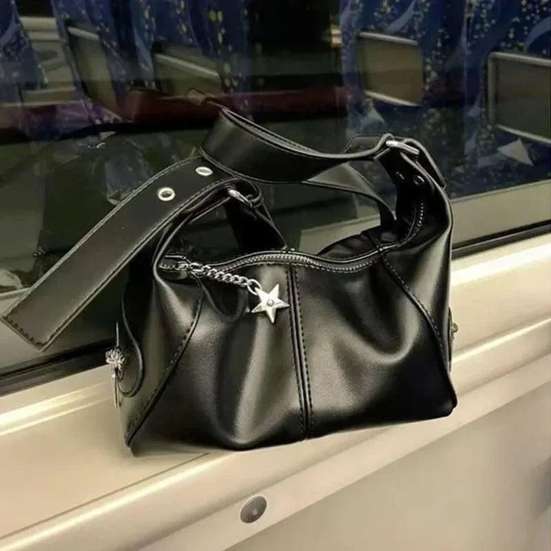 Y2K Korean Gothic Star Girl Black Handbag Harajuku Aesthetic Vintage Shoulder Crossbody Bag Trendy Women Messenger Tote  - AltBrat