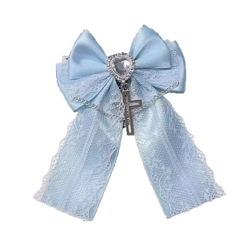 Ladies' black lace bow hair accessory hair clip Gothic cross with dark style - AltBrat