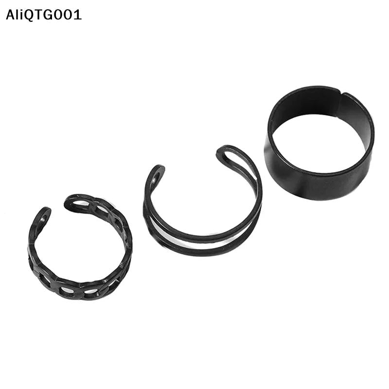 3/6pcs Vintage Black Punk Rings Set for Women Girls Simple Metallic Geometric Fashion Accessories - AltBrat