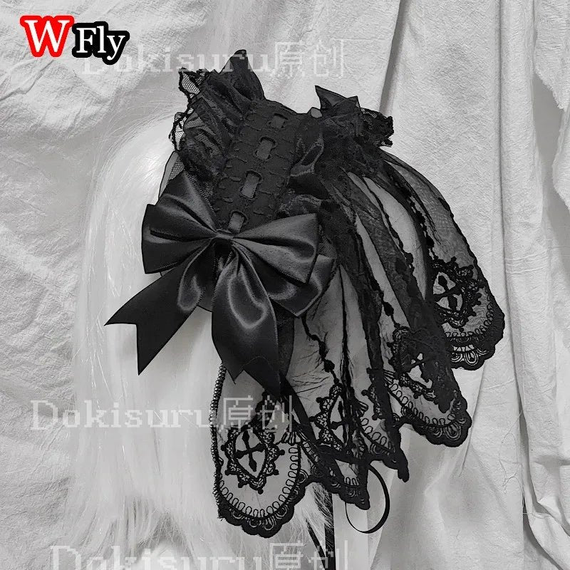 Veil style Women's Harajuku Steampunk Y2K Headwear Ruffled Floral Lace Bow Headband Lolita Gothic Headwear Hair Accessor - AltBrat