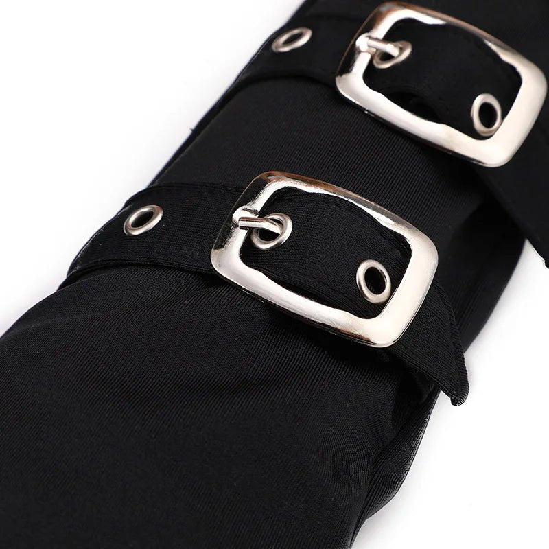 Fashion Personality Buckle Straps Punk Style Women Spandex Fingerless Gloves Lolita Cosplay Stage Performances Street Da - AltBrat