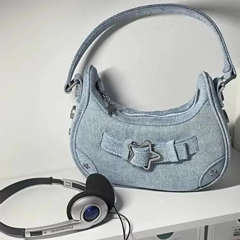 Y2K Korean Gothic Star Girl Black Handbag Harajuku Aesthetic Vintage Shoulder Crossbody Bag Trendy Women Messenger Tote  - AltBrat