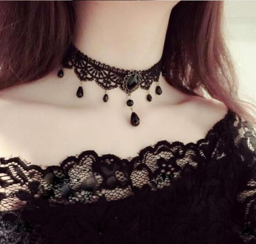 Layered Crystal Lace Necklace - Necklaces & Chokers for Jirai Kei, gothic & kawaii style | Cute Splikes