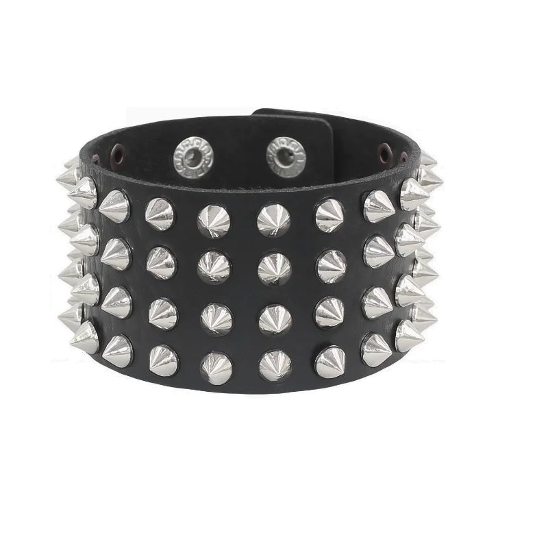Leather Punk Spike Rock Studded Bracelet Goth Cuff Bracelet Gothic Rivet Buckle Wristband With Metal Chain Skull Accesso - AltBrat