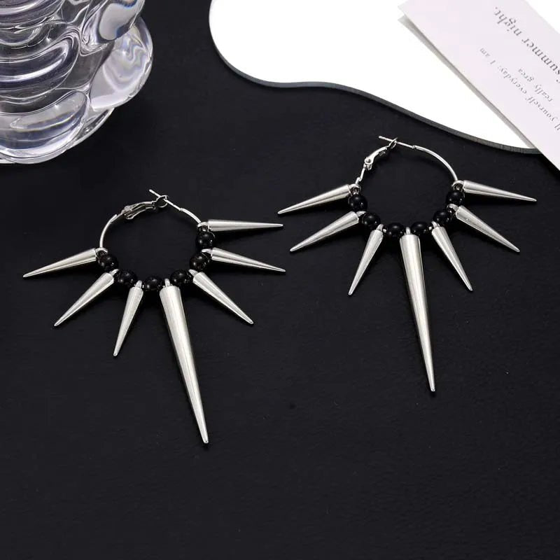 Gothic Silver Color Rivet Drop Earrings for Women Men Punk Hip Hop Metal Geometric Cone Pendant Earrings Y2K Party Jewel - AltBrat
