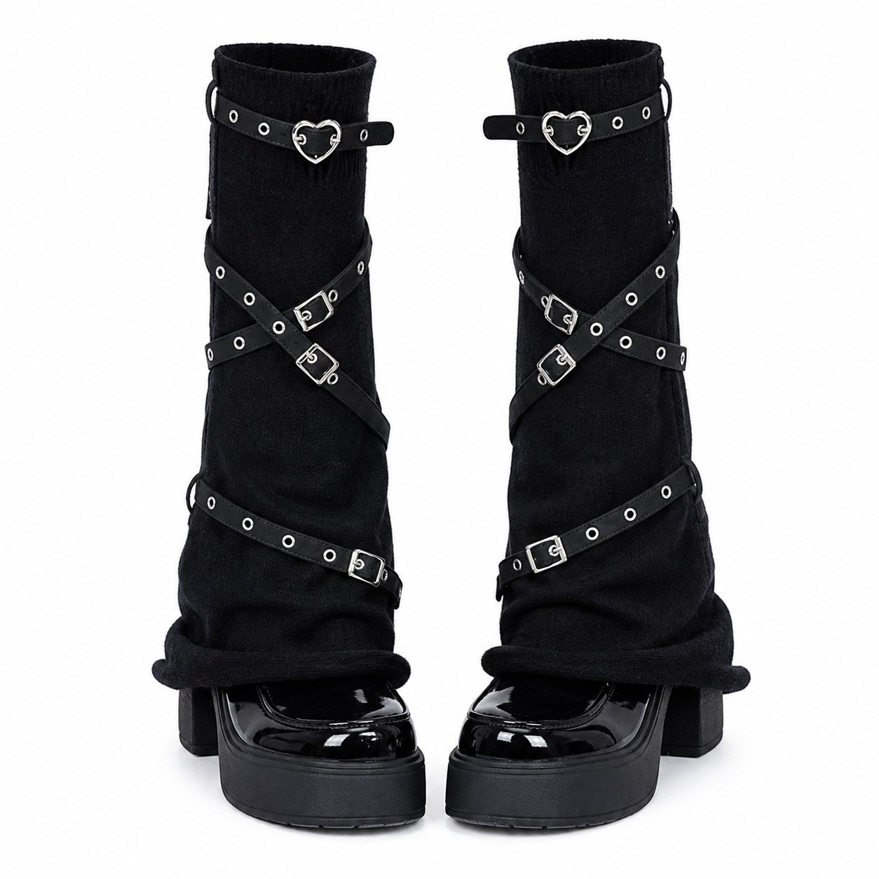 Heart Buckle Harness Knit Leg Warmers - AltBrat