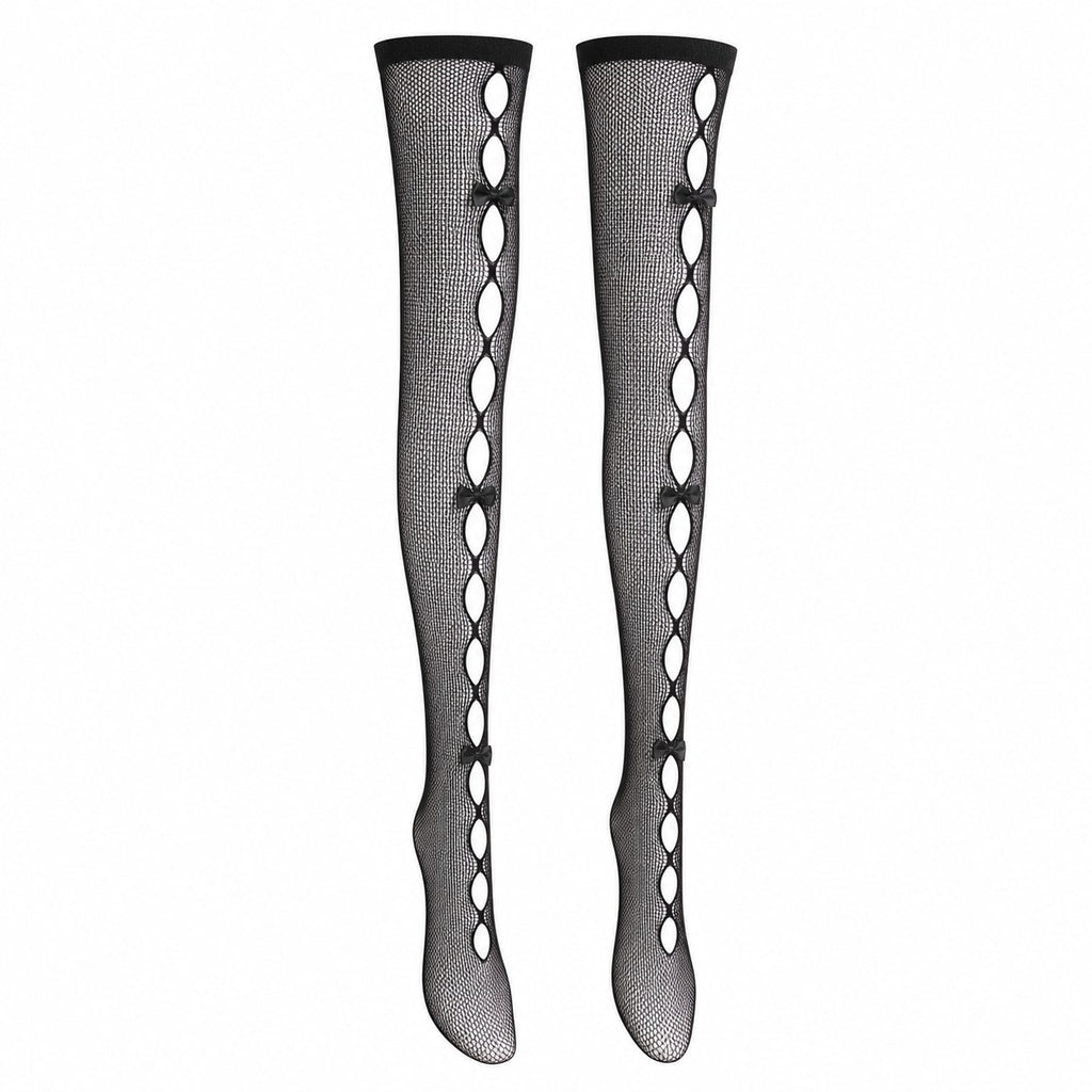 Fishnet Tights with Side Bow Cut-Outs - AltBrat