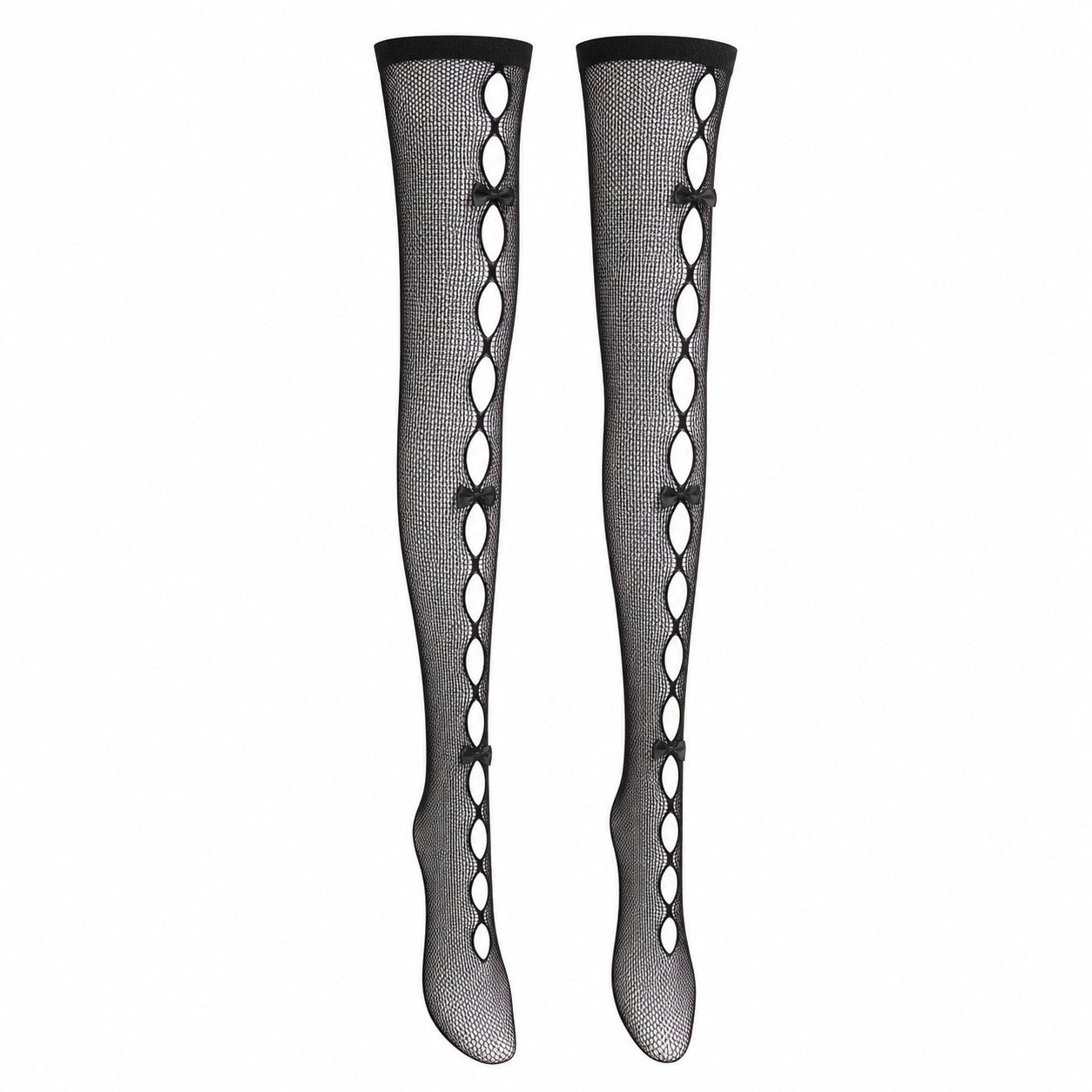 Fishnet Tights with Side Bow Cut-Outs - AltBrat