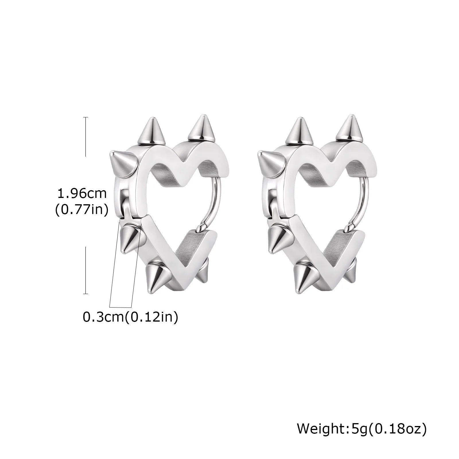 Creative Gothic Punk Rivet Heart Hoop Earrings, Stainless Steel Geometric Piercing Earrings, Unique Cool Jewelry for Par - AltBrat