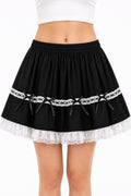 Black Lace Bow Tiered Lolita Mini Skirt - AltBrat