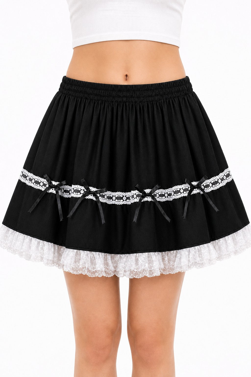 Black Lace Bow Tiered Lolita Mini Skirt - AltBrat
