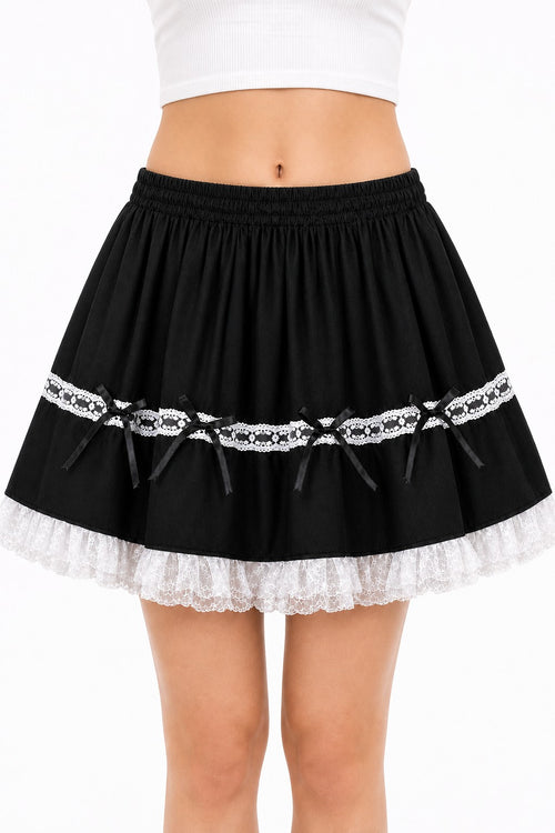 Black Lace Bow Tiered Lolita Mini Skirt - AltBrat