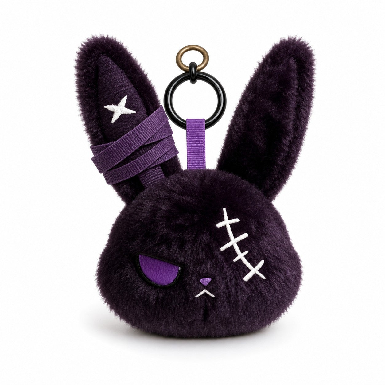 Gothic Bunny Plush Keychain RabbitBag Charm with Bandage Desian Kawaii Key Ring Pendant Car Bag Ornament Girl Child Gift