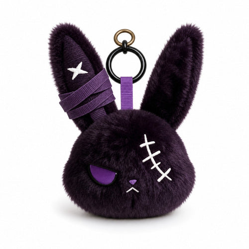 Gothic Bunny Plush Keychain RabbitBag Charm with Bandage Desian Kawaii Key Ring Pendant Car Bag Ornament Girl Child Gift