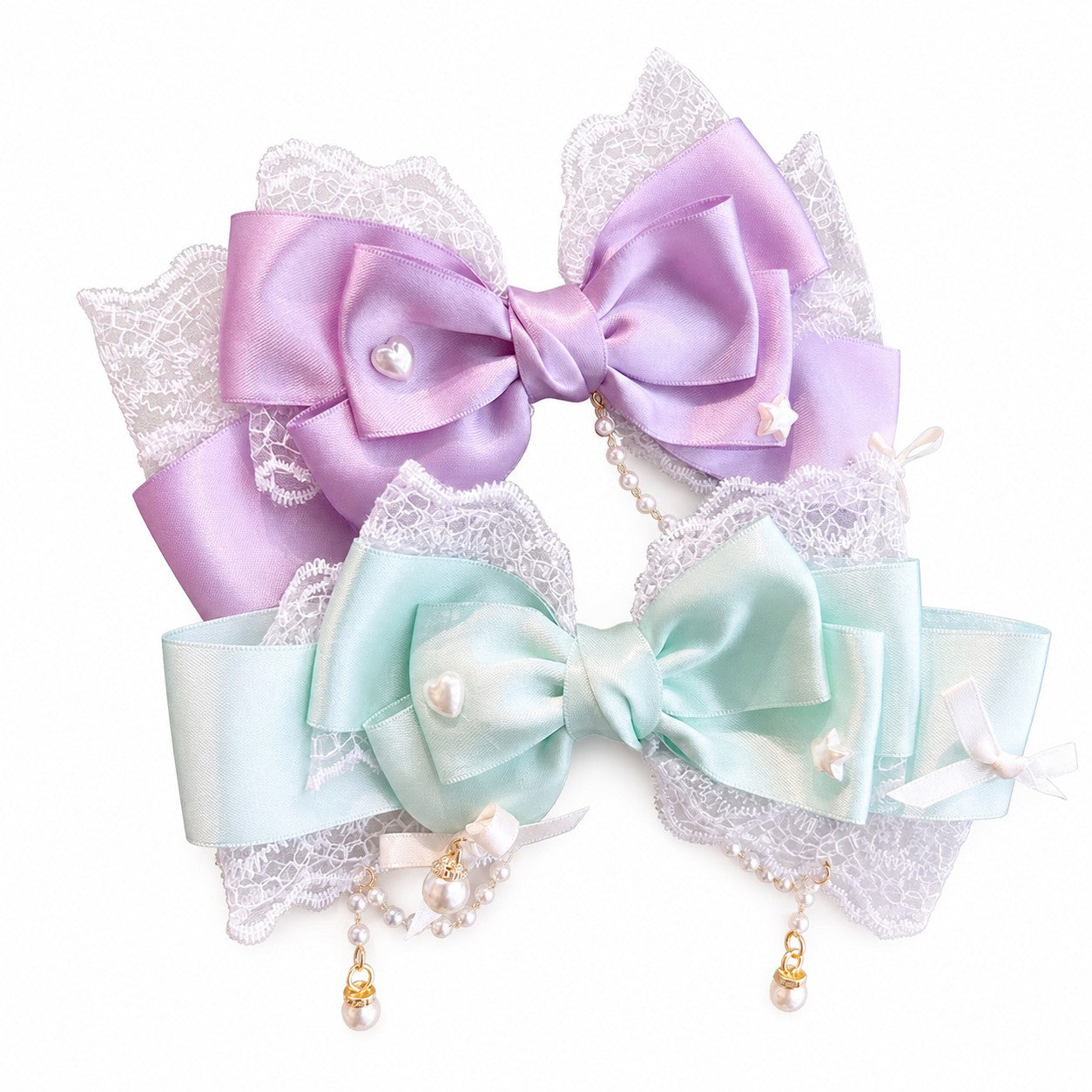 Cute Princess Lolita Bow Lace Hair Clip Headpiece Cosplay Headwear Girl Hair Accessories Lolita Handmade Pearl Hairpins 