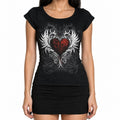 Winged Heart Print Burnout Grunge Crop Tee - AltBrat