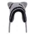 Fuzzy Bear Ear Knit Beanie with Chains & Cross - AltBrat