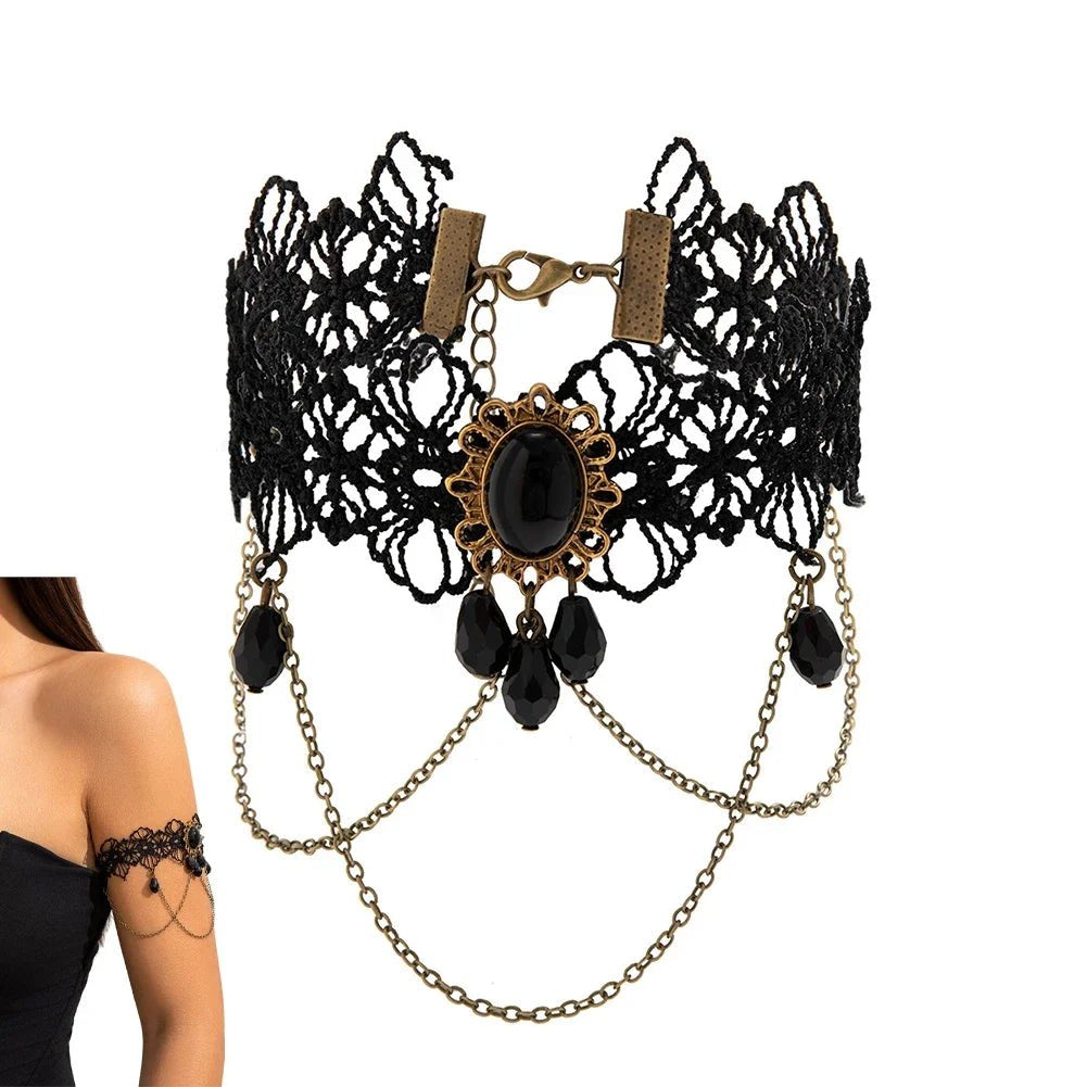 Black Lace Crystal Pendant Arm Bracelet For Women Gothic Tassel Cuff Bangle Fashion Jewelry Party Female Accessories Gif - AltBrat