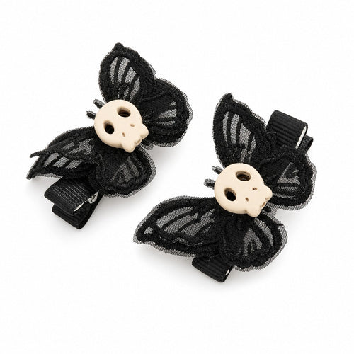 2Pcs Black Lace Skull Hair Clips, Gothic - Style Hair Accessories, Perfect for Edgy Hairstyles