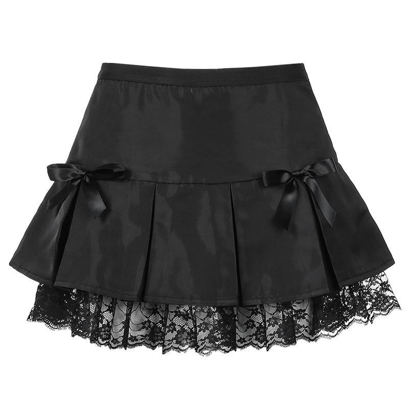 Black Pleated Lace Skirt - Skirts detail view 4 | Cute Splikes