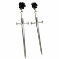 Sword & Black Rose Drop Earrings - AltBrat