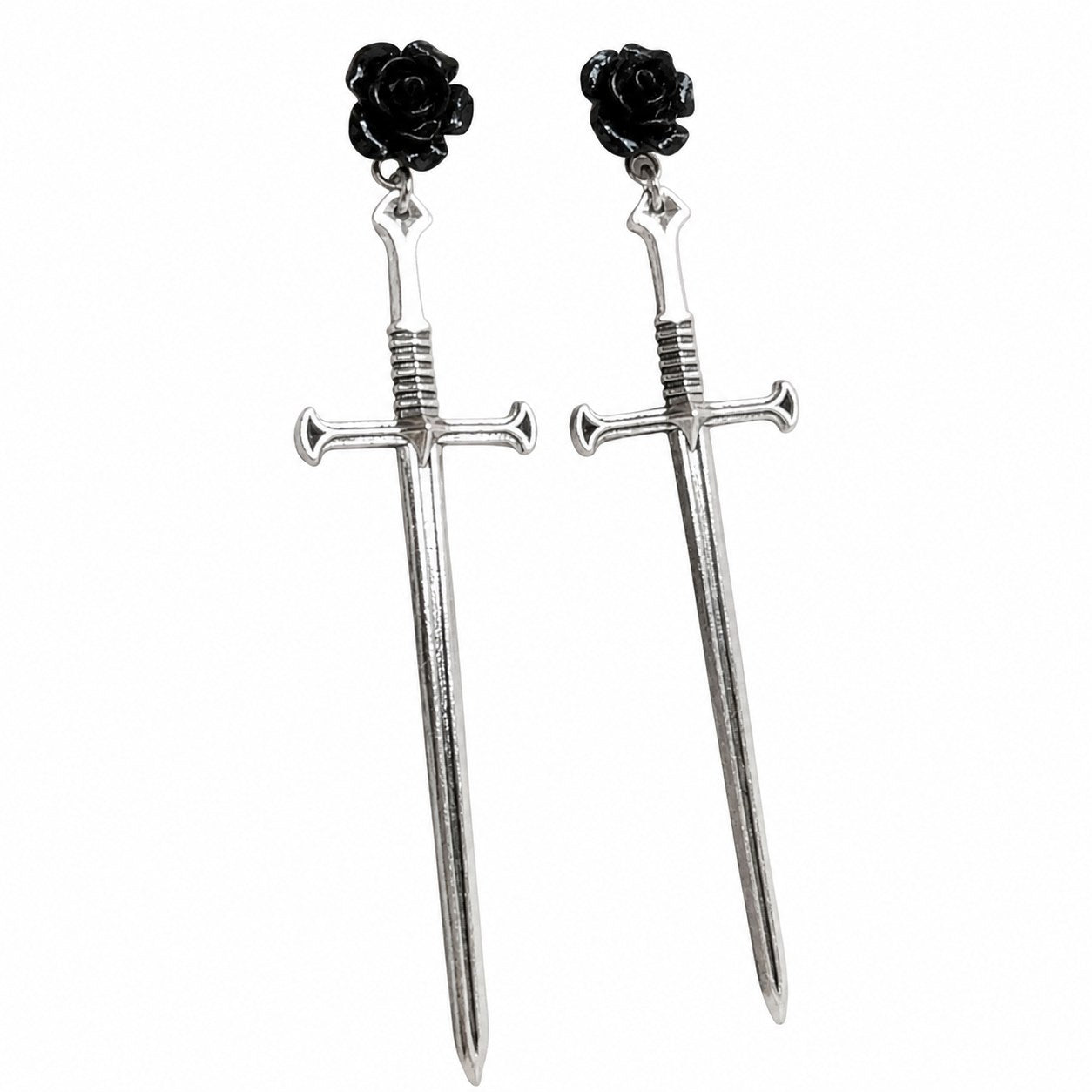 Sword & Black Rose Drop Earrings - AltBrat