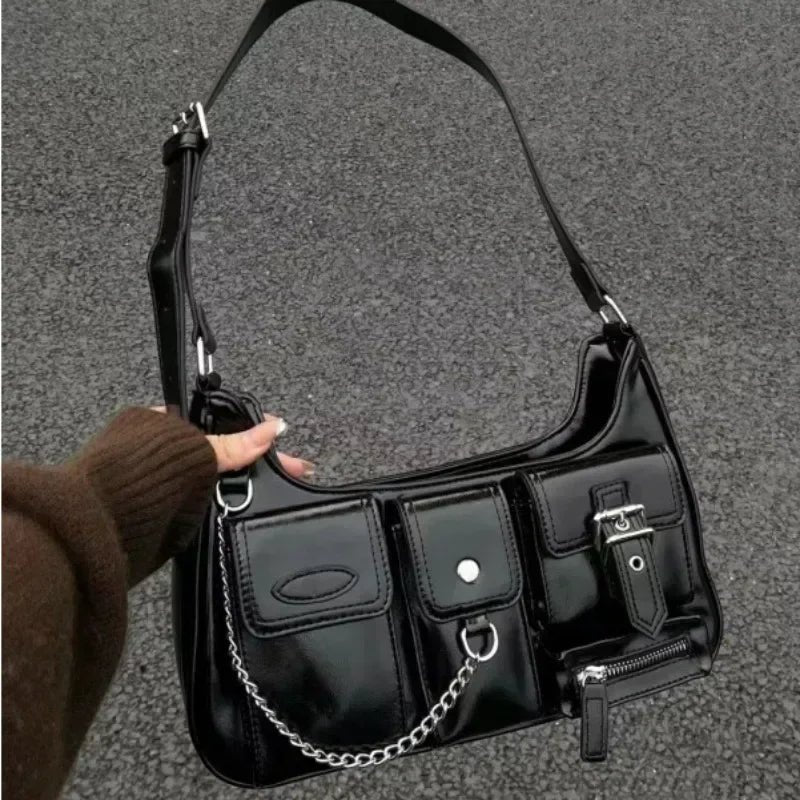 Y2K Korean Women Harajuku Vintage Gothic Black Hand Bag Aesthetic Elegant Punk Wallet Purse Handbags Shoulder Trend Tote - AltBrat