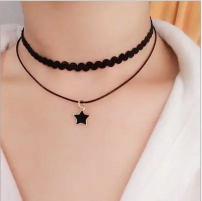 Gothic Lolita Black Lace short chain Choker Sexy Tassels Necklace Hollow out Big Rose Flower Punk Handmade Wedding Jewel - AltBrat