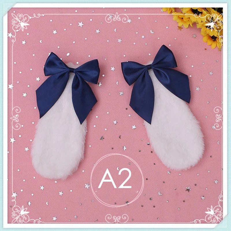 Kawaii Women Girls Hair Clip Cute Rabbit Bunny Plush Lop Ears Hairpin Candy Color Ribbon Bowknot Lolita Cosplay Hair Acc - AltBrat