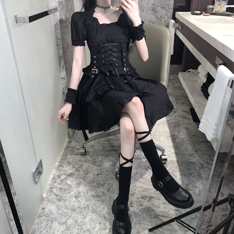 Ruffle Lace-Up Dress - Tops & Dresses for Jirai Kei, gothic & kawaii style | Cute Splikes