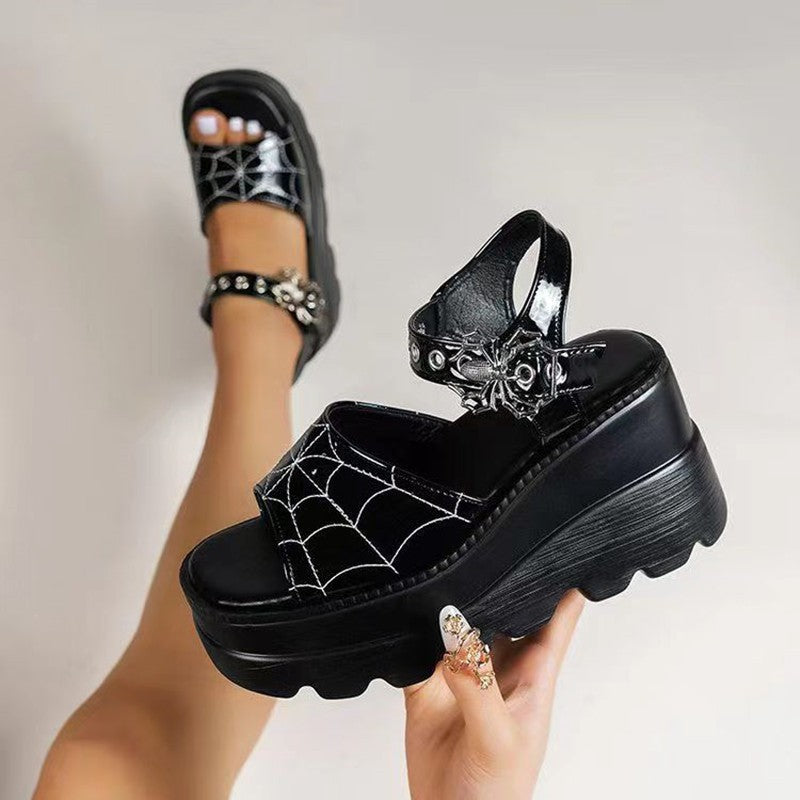Spider Web Embroidered Shoes - Shoes & Boots for Jirai Kei, gothic & kawaii style | Cute Splikes