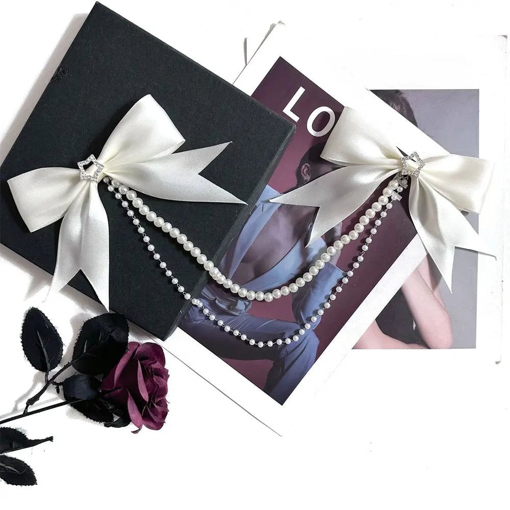 DIY Ribbon Bow Pendant Itabag Decor Lolita Gothic Pearl Bow Brooch Luggage Pendant Itabag Exquisite Decorative Bag Chain - AltBrat