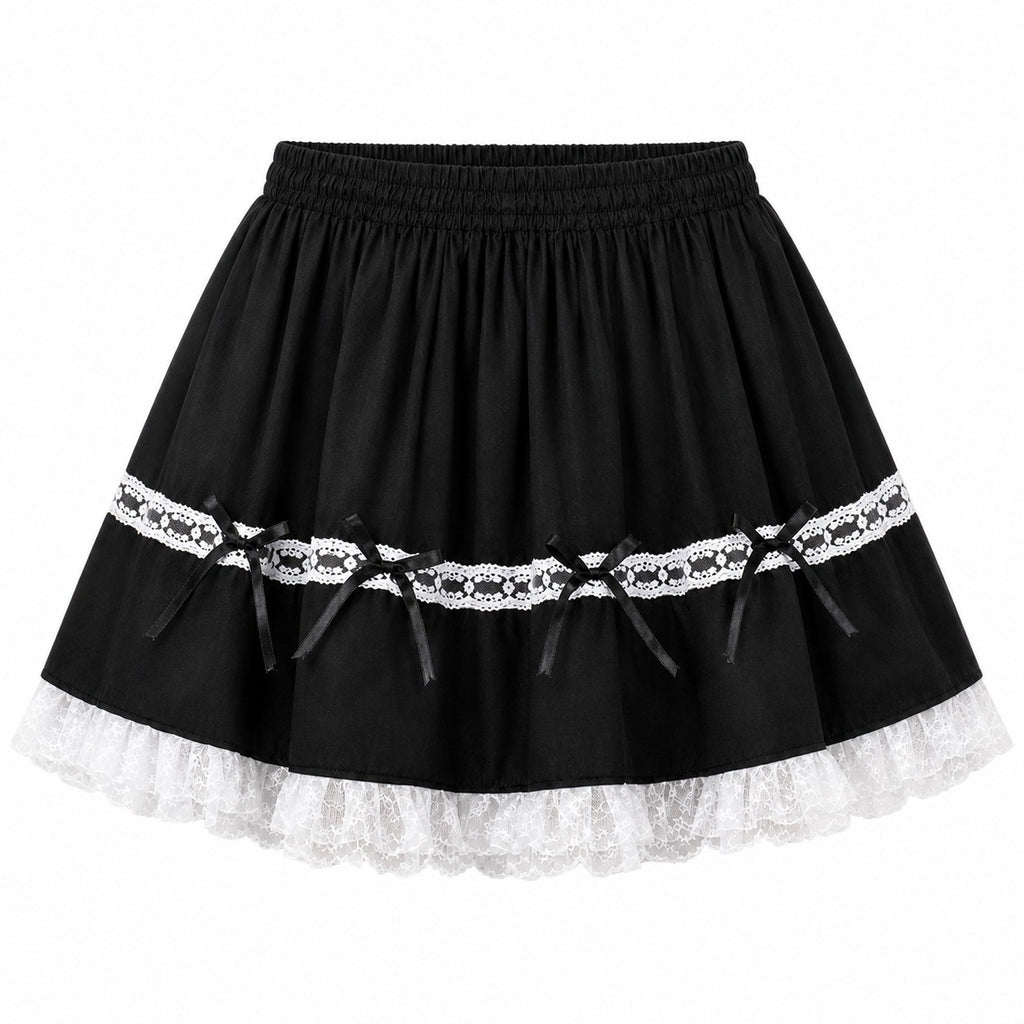 Black Lace Bow Tiered Lolita Mini Skirt product - AltBrat