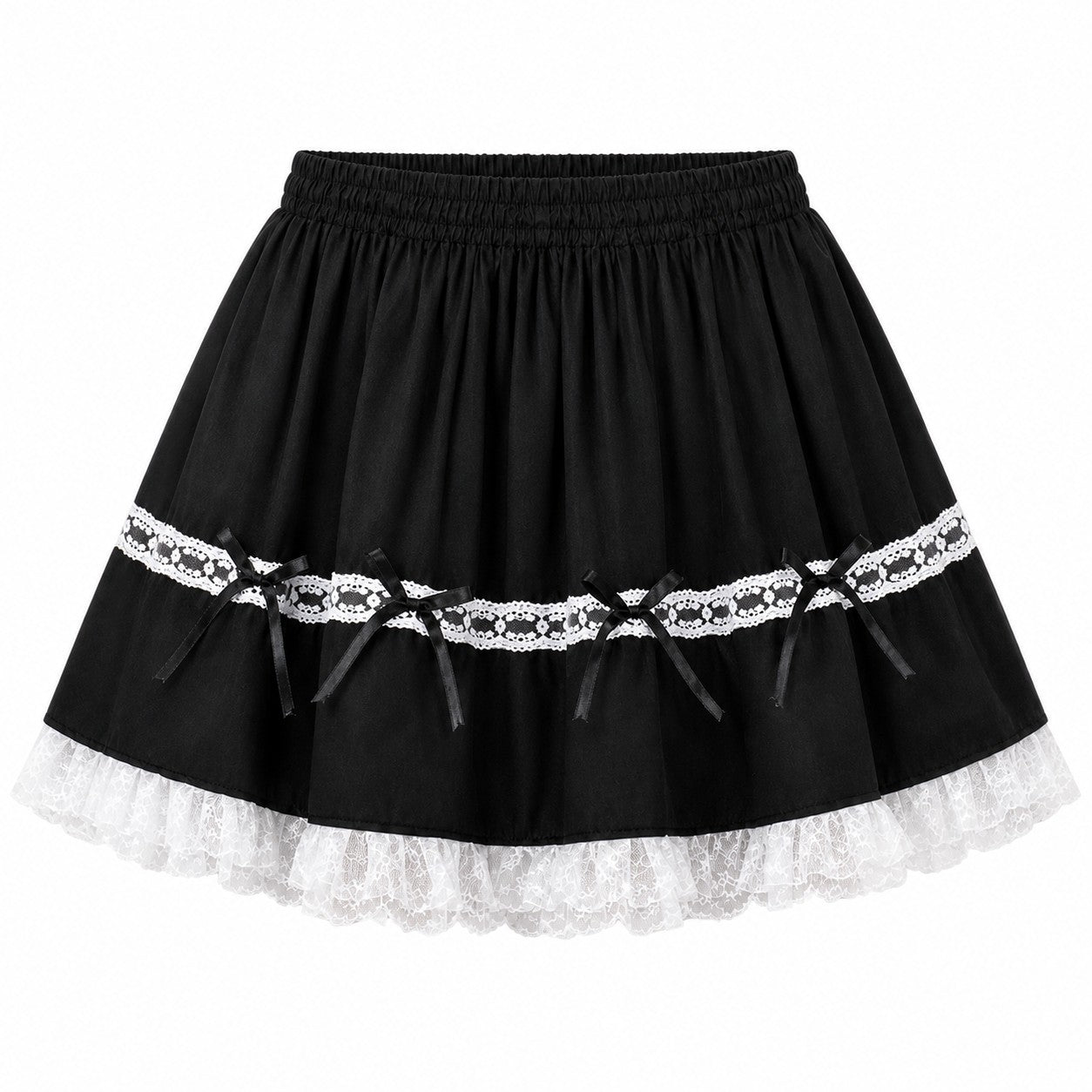 Black Lace Bow Tiered Lolita Mini Skirt product - AltBrat