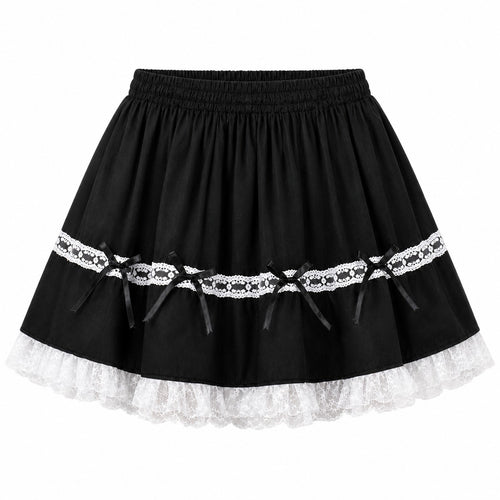 Black Lace Bow Tiered Lolita Mini Skirt product - AltBrat