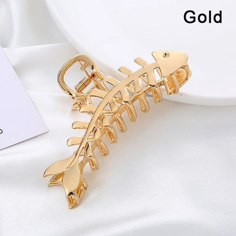 Large Metal Hair Claw Clip Fish Bone Irregular Hairpins Punk Style Silver Hair Claws Barrettes Women HairClips Hair Acce - AltBrat