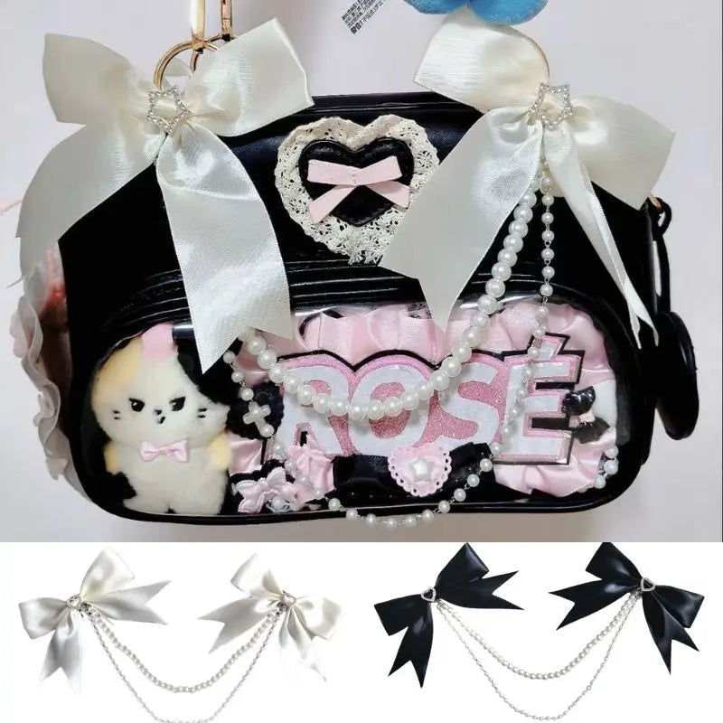 DIY Ribbon Bow Pendant Itabag Decor Lolita Gothic Pearl Bow Brooch Luggage Pendant Itabag Exquisite Decorative Bag Chain - AltBrat