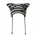 Cat Ear Ear-Flap Beanie with Pompoms - AltBrat