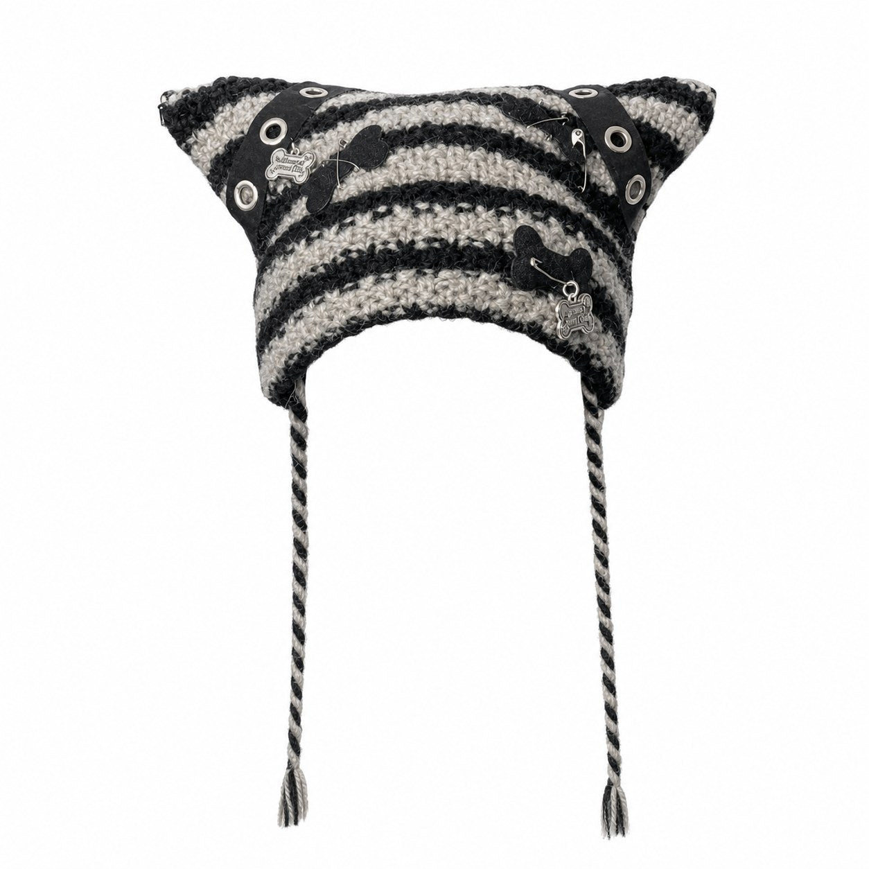 Cat Ear Ear-Flap Beanie with Pompoms - AltBrat
