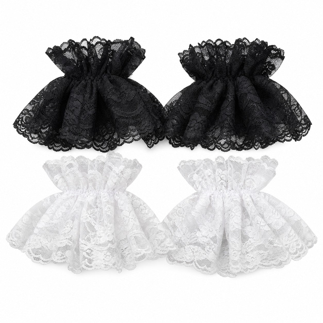 1Pair Lolita Hand Sleeve Wrist Cuffs Ruffled Floral Black Lace Elastic Bracelet Elegant Women Girls Wrist Warmers Gloves Gift