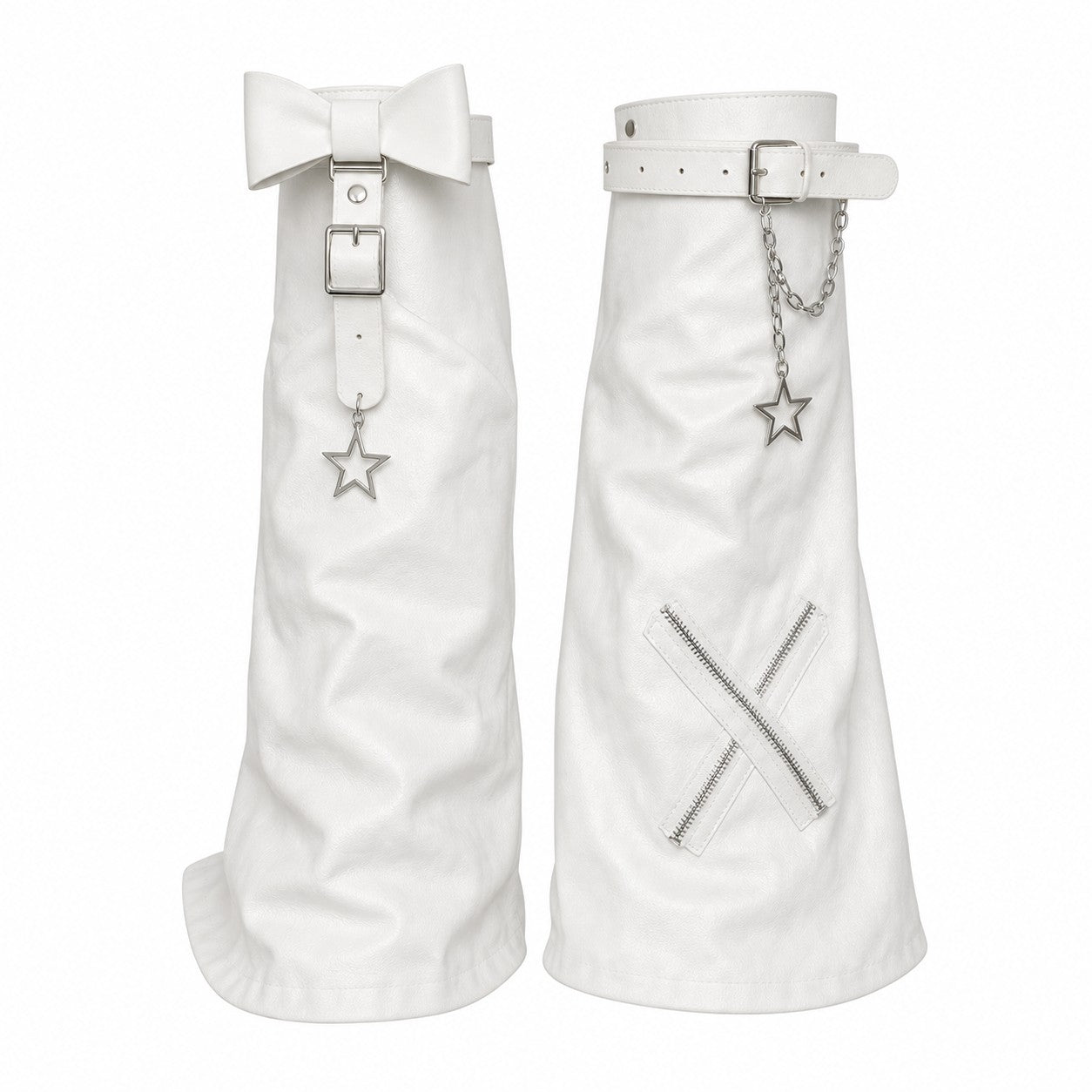 2025-harajuku-y2k-black-white-pink-grey-bow-leather-buckle-leg-warmers-socks-gothic-punk-cross-star-chain-solid-chic-leg-cover WHITE