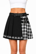 Black Plaid Pleated Skirt with Heart Belt - AltBrat